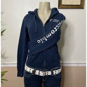 Abercrombie and Fitch Women's Vintage Y2K Logo Patch Classic Zip-Up Hoodie